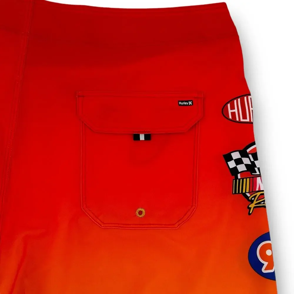Hurley Nascar Phantom Eco Flames Swim Trunks Boardshorts Sz 36 Checker Flag 18